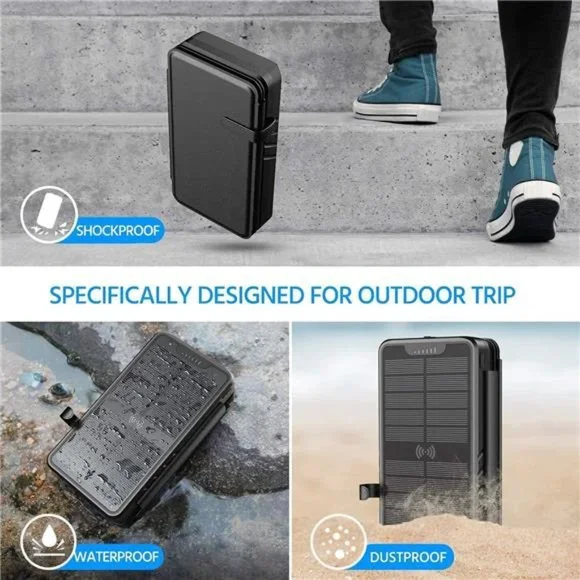38800mAh Solar Power Bank with Dual 5V3.1A Outputs 10W Qi Wireless Charger